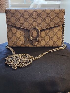 Gucci Brown GG Supreme Dionysus Crossbody Wallet on Chain- Authentic EUC